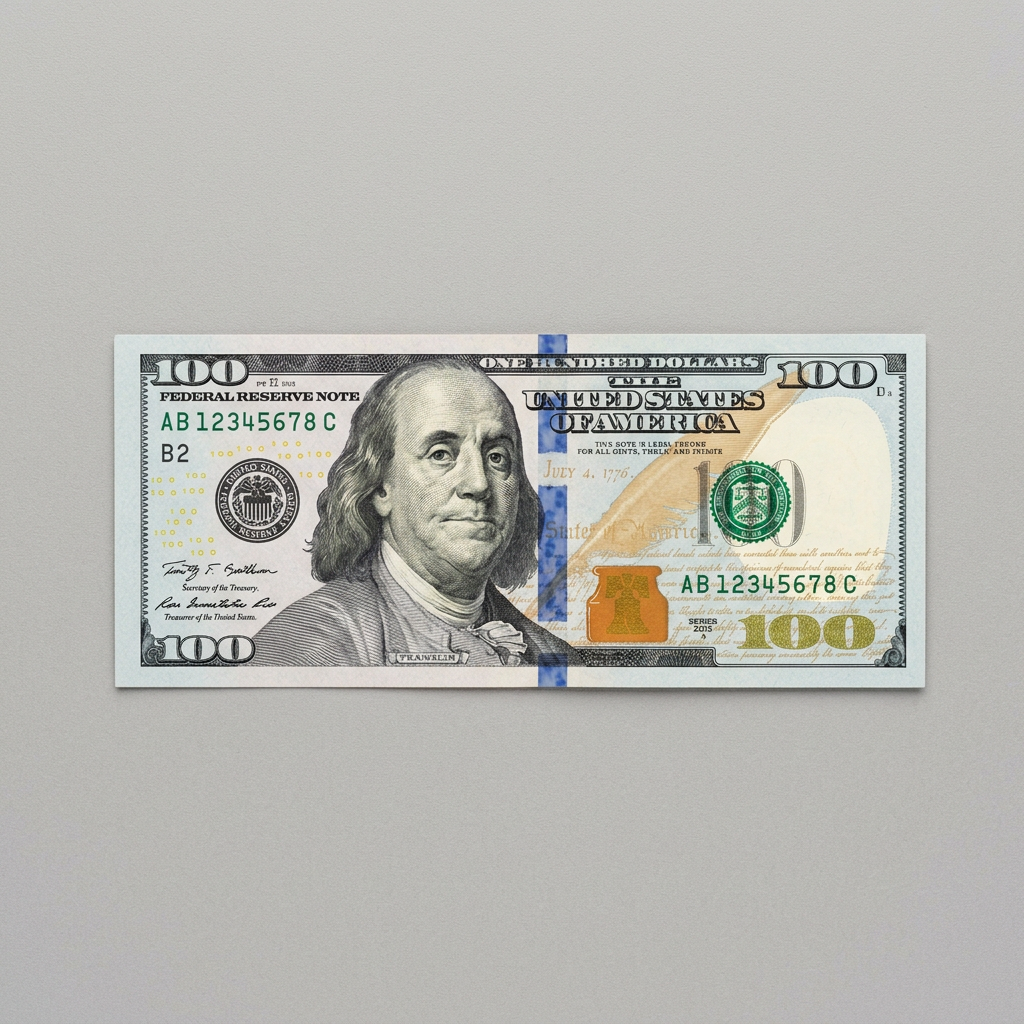 Single $100 bill centered on plain background
